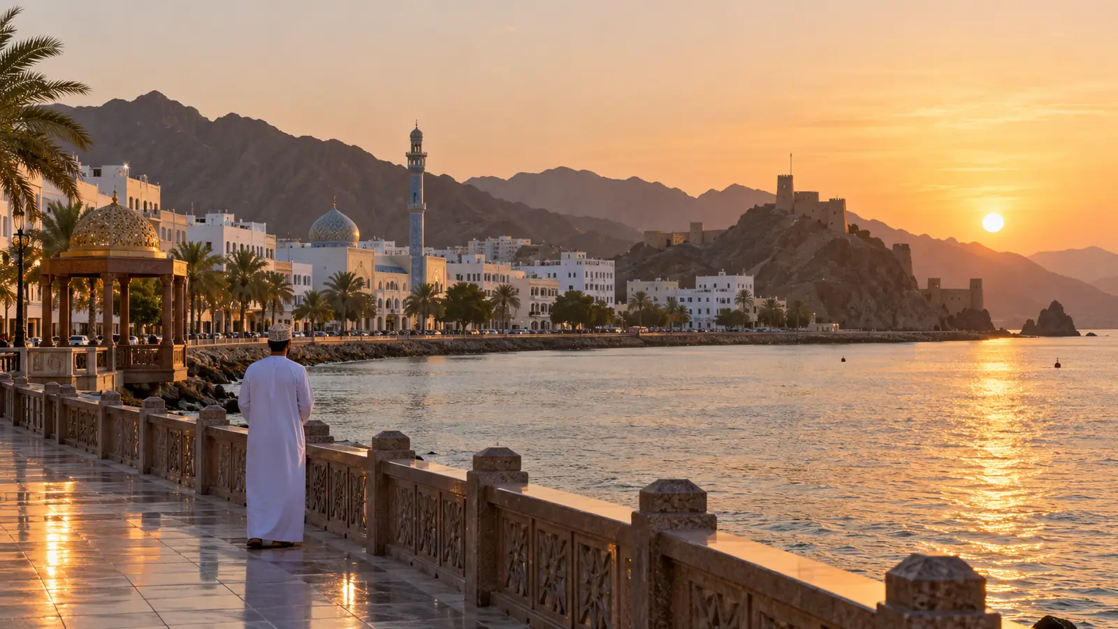 كورنيش مسقط وقت الغروب لرجل يبحث عن أفضل تطبيق زواج في عُمان