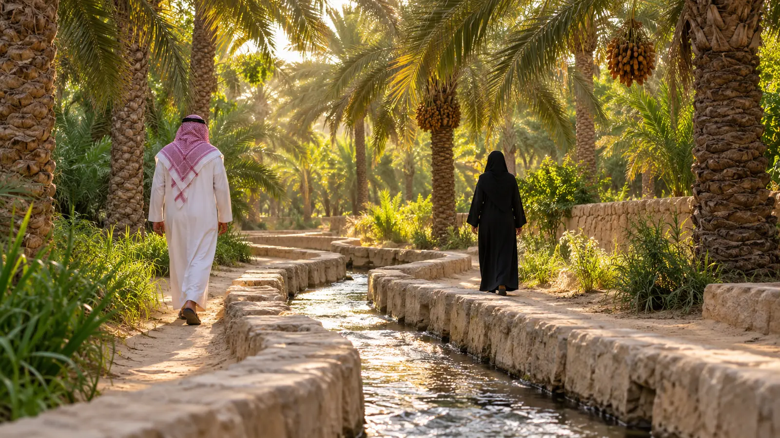 نخيل واحة الأحساء في ضوء الصباح، مشهد يعبر عن البحث عن زواج في الأحساء