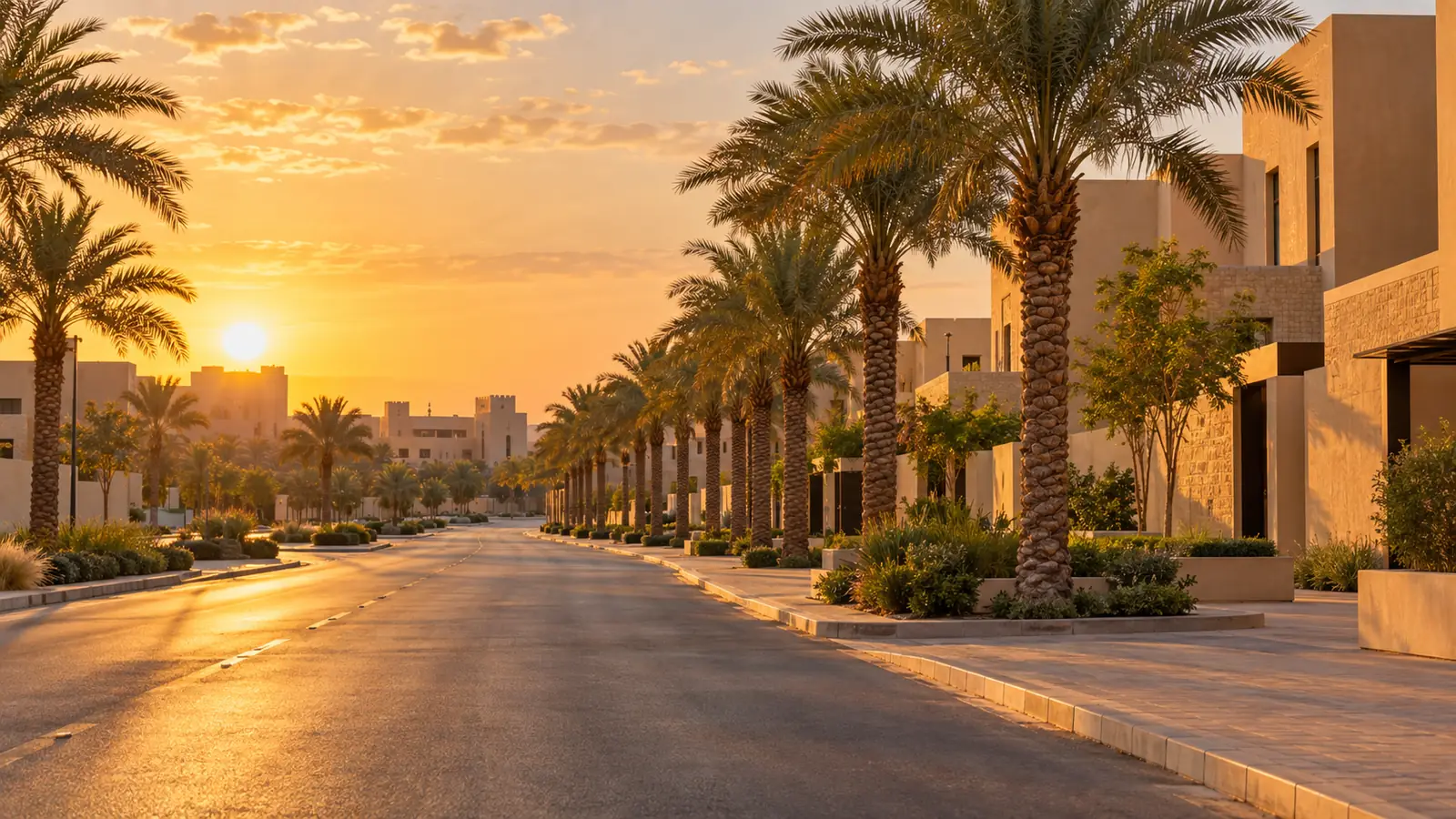 شارع هادئ في مدينة بريدة بمنطقة القصيم وقت الغروب، للبحث عن زواج في بريدة
