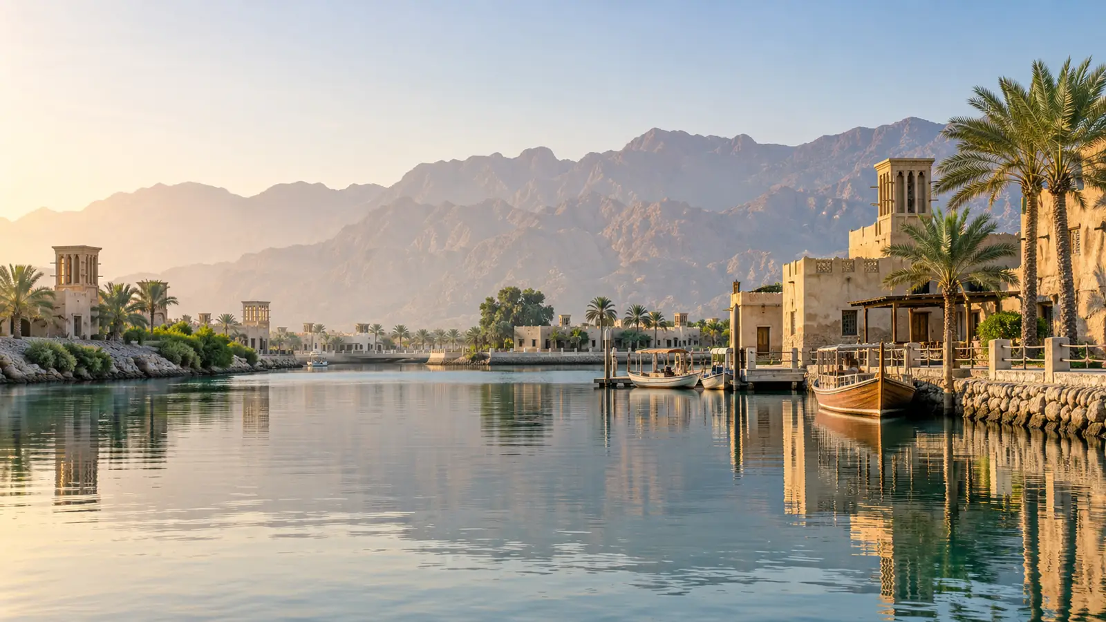 خور رأس الخيمة وجبال الحجر في الأفق لموضوع الزواج في رأس الخيمة